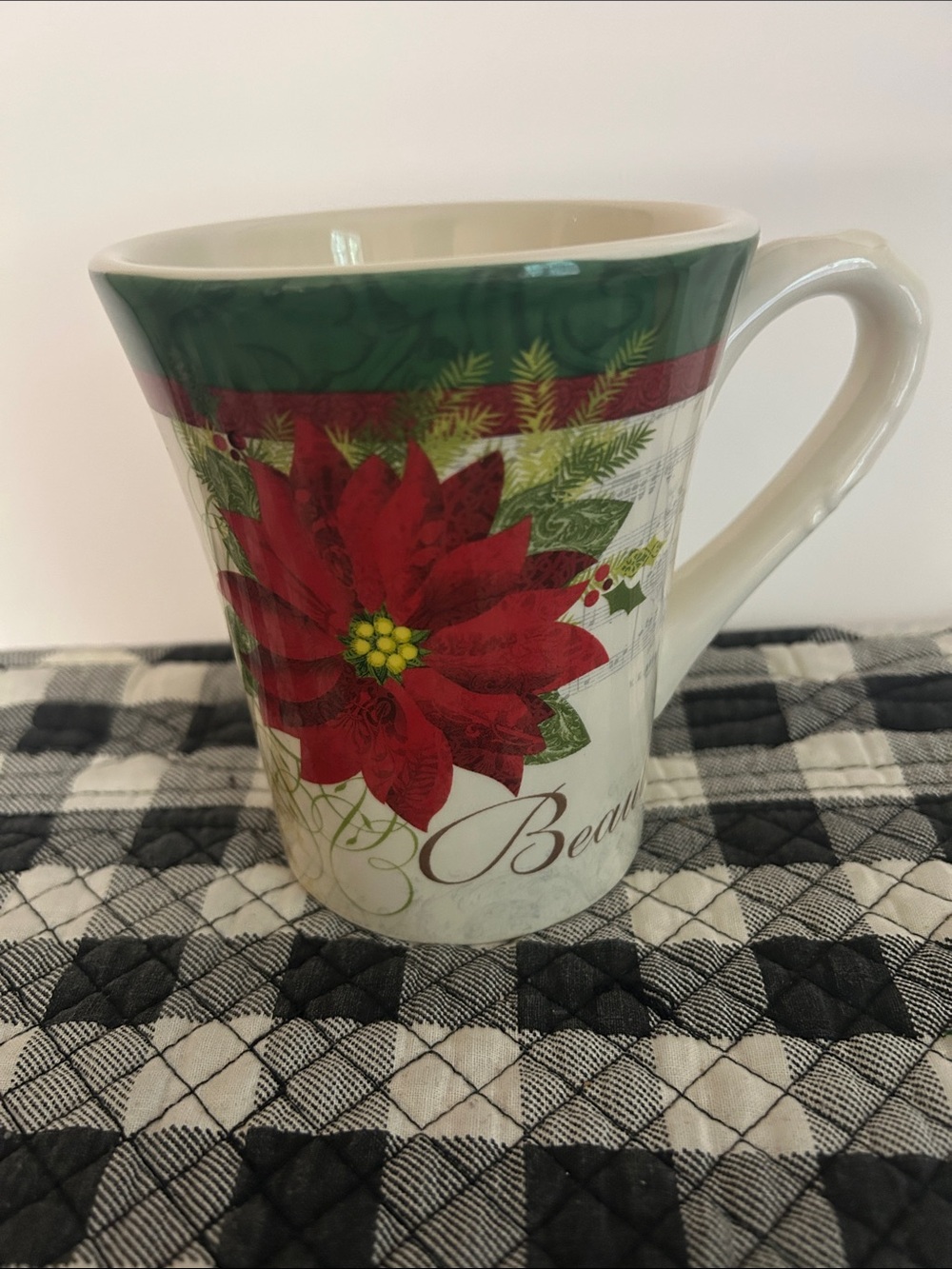 Cracker Barrel Red Poinsettia and Green Trim Ceramic Mug